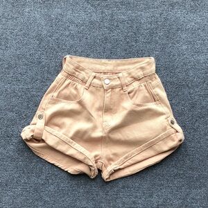 Women's Tan High-Waist Cotton Shorts